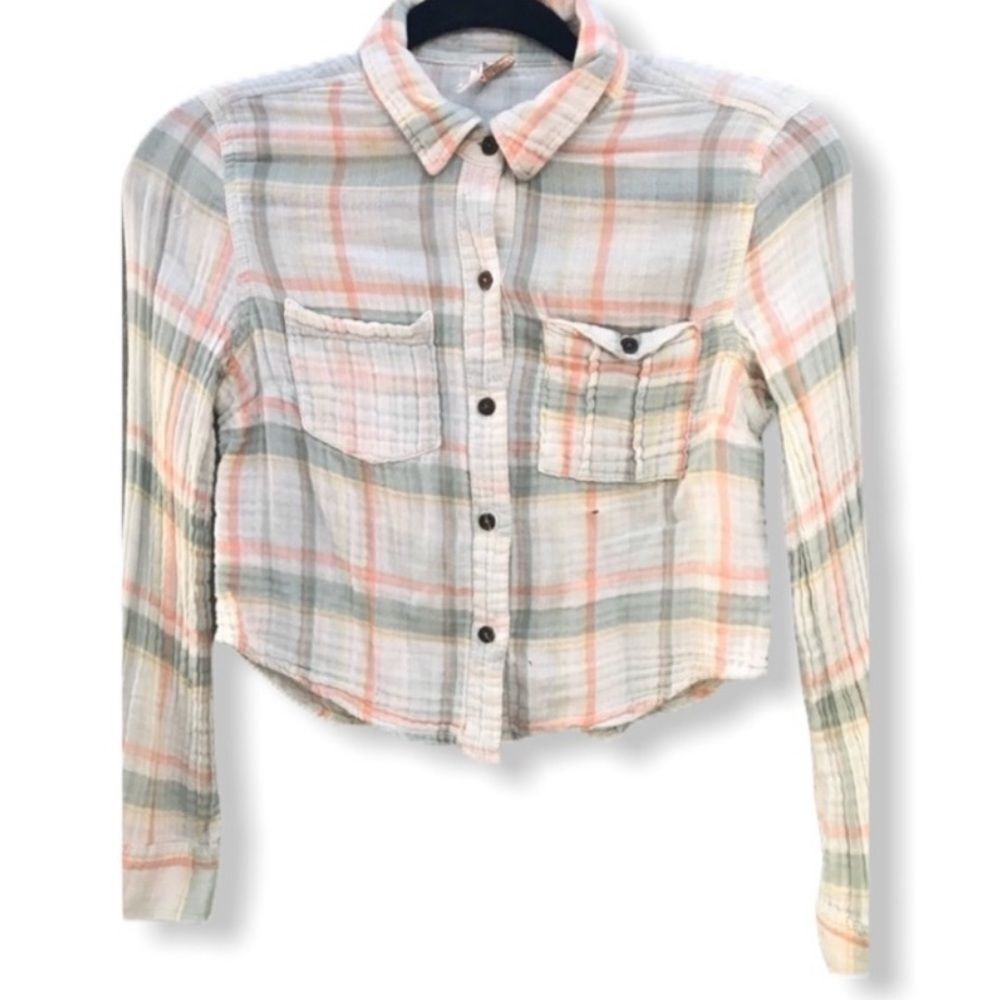 Free People Plaid Cotton Crop Shirt